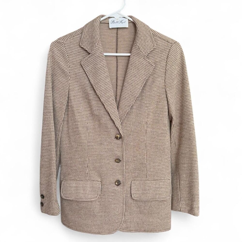 Vintage Butte Knit Tan and brown houndstooth blazer size S